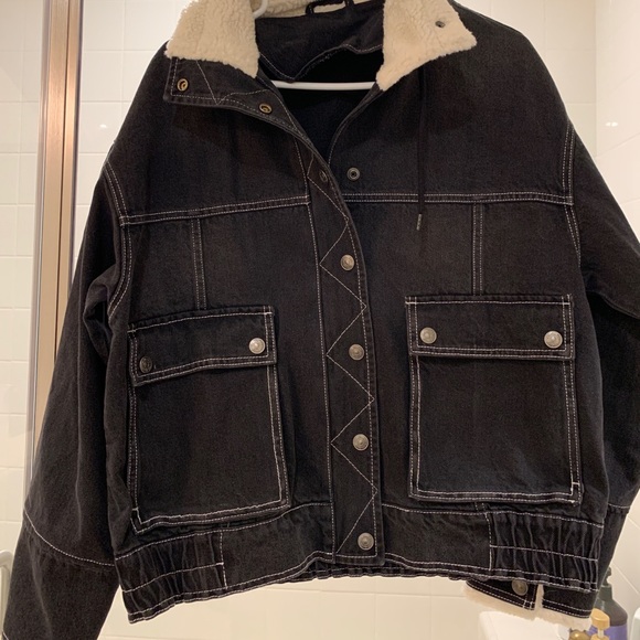 FREE PEOPLEπΉ20% OFF READ BELOW Ariel Cozy Denim Bomber Jacket - Washed Black